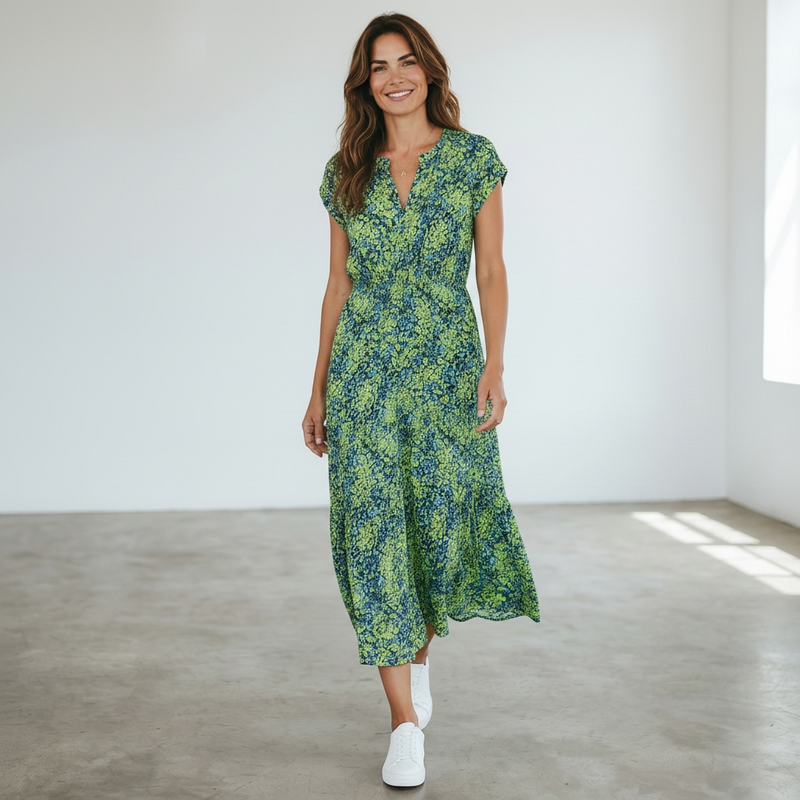 New With Tags Floral Midi Dress - Green Multi- Size XL