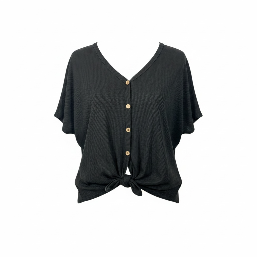 New Tie Front Tee – Black – Size S