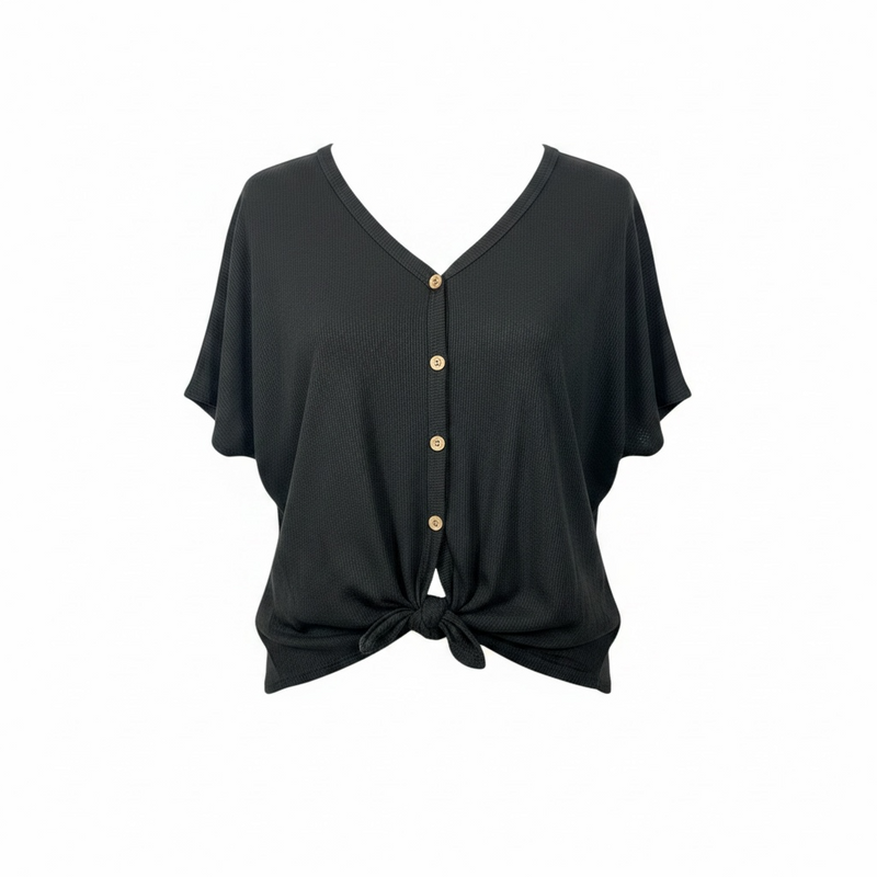New Tie Front Tee – Black – Size S